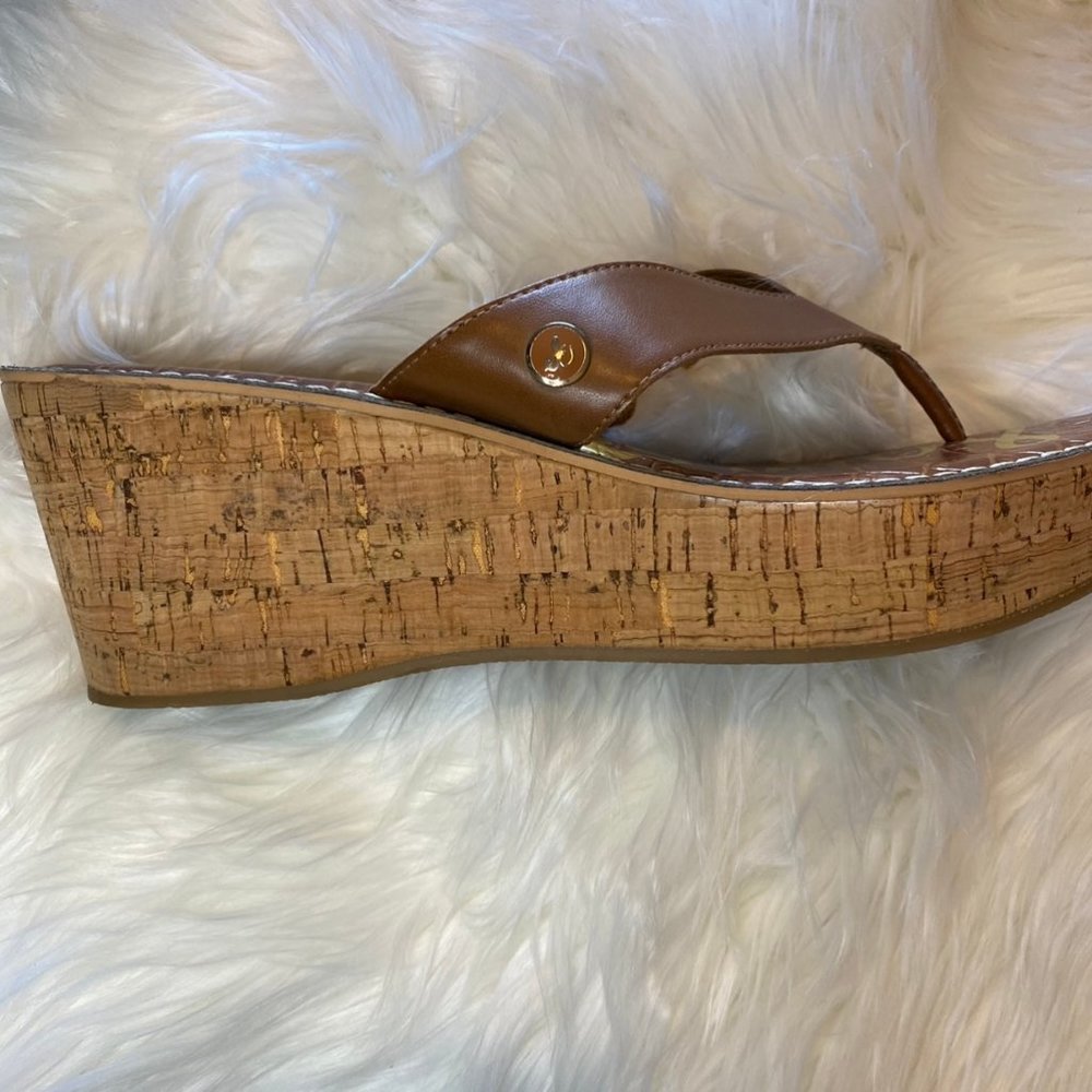 Sam Edelman Cognac Brown Romy Cork Wedge Thong Sandals Size 9 - Picture 8 of 8